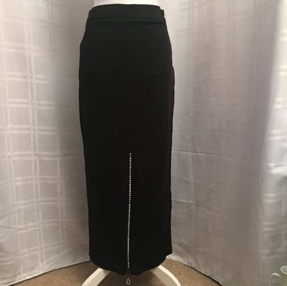 Von Saken Long Black Rhinestone Zipper Slit Skirt - Picture 2 of 4